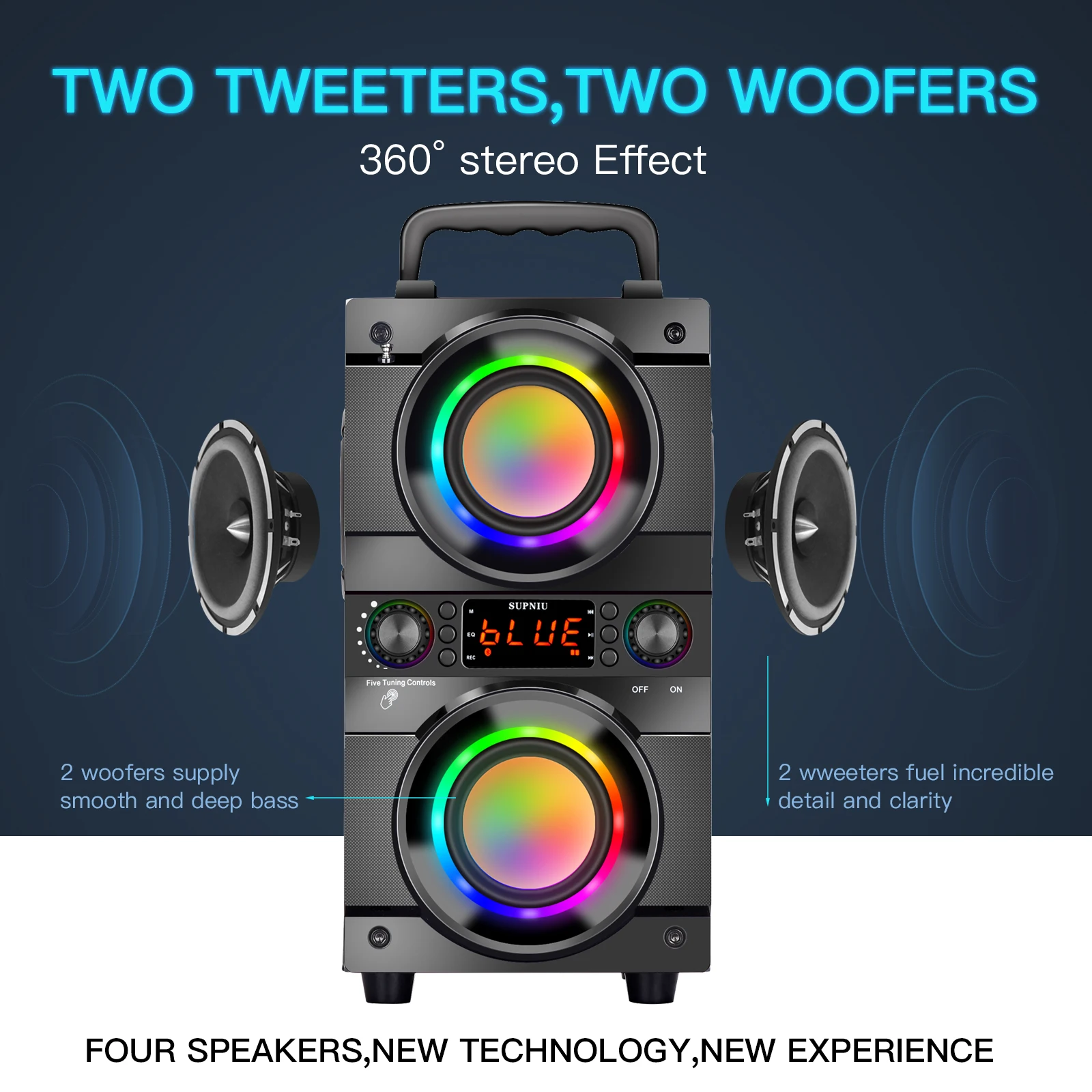 TOPROAD Bluetooth Speaker 60W Portable Wireless Stereo Bass Subwoofer Karaoke Party Speakers with RGB LED Light Support FM Radio bluetooth speaker portable speaker karaoke speaker audio speaker bass speaker