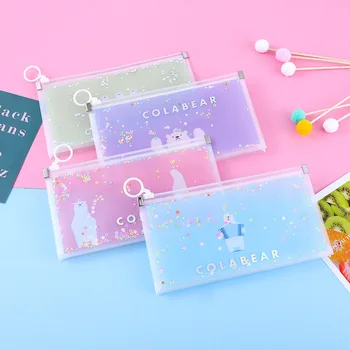 

36 pcs/lot Cartoon Bear Ring Pencil case Cute Sequins Storage Bag Stationery Pouch Pen bags School Supplies Promotion Gift