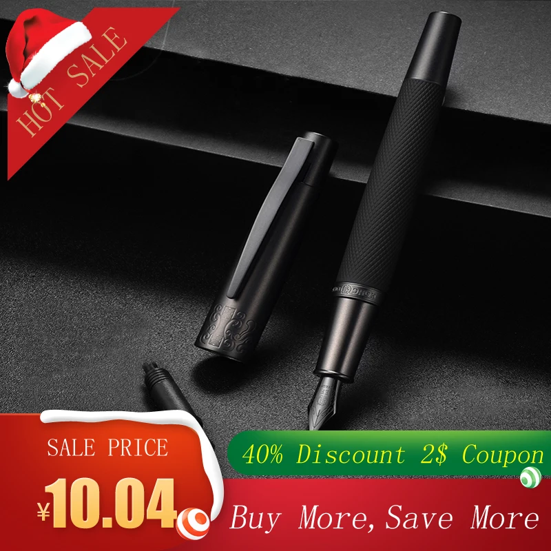 Billig Brunnen Stift tinte Voll Metall Clip Stifte HongDian Edelstahl Schwarz Armee Allgemeine Brunnen Stift Nib 0,4mm 0,5mm Büro Liefert