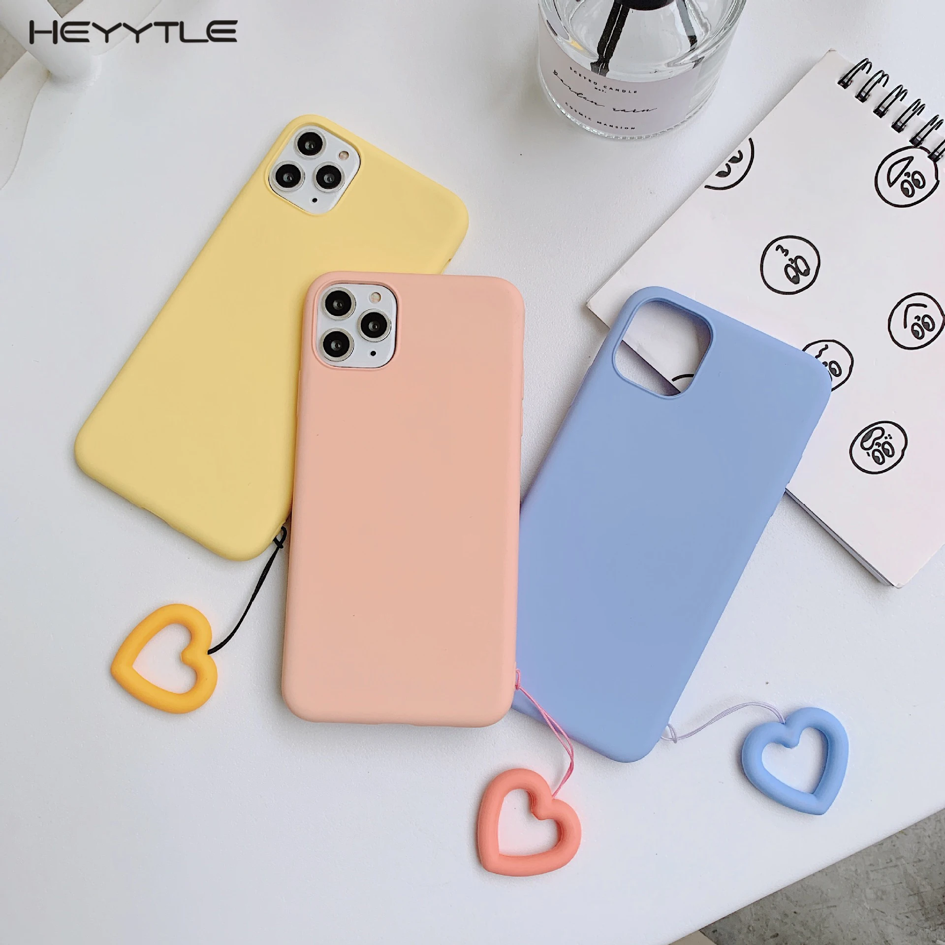 

Heyytle Silicone Case For iPhone 11 Pro MAX X XS XR Candy Color Case For iPhone 6 6s 7 8 Plus Love Ring Lanyard Back Cover Coque