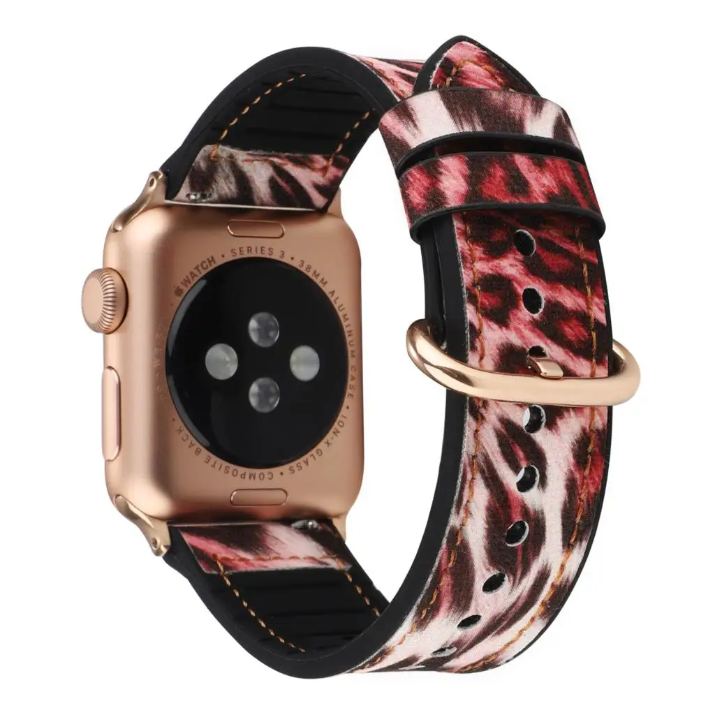 pink Ремешок для часов apple Watch series 4 5 ремешок для apple watch силиконовый ремешок с леопардовым принтом 42 38 40 44 мм аксессуары для умных часов - Цвет ремешка: pink