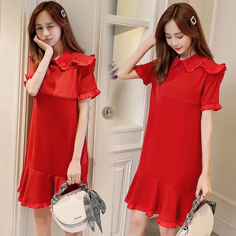 

Korean-style Fashion Maternity Clothes Feeding yi xia New Style Peter Pan Collar Dress Time of Childbirth Nursing Nursing Dress