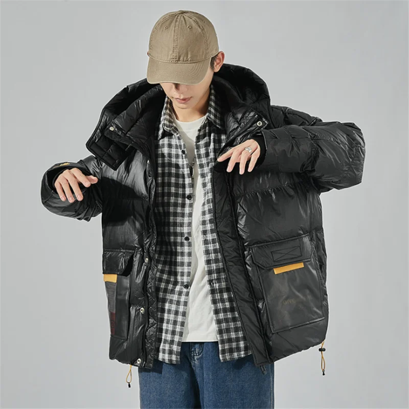 

2020 new OW winter down jacket men's thickening trendy brand short tooling Korean trend handsome shiny coat 20SS