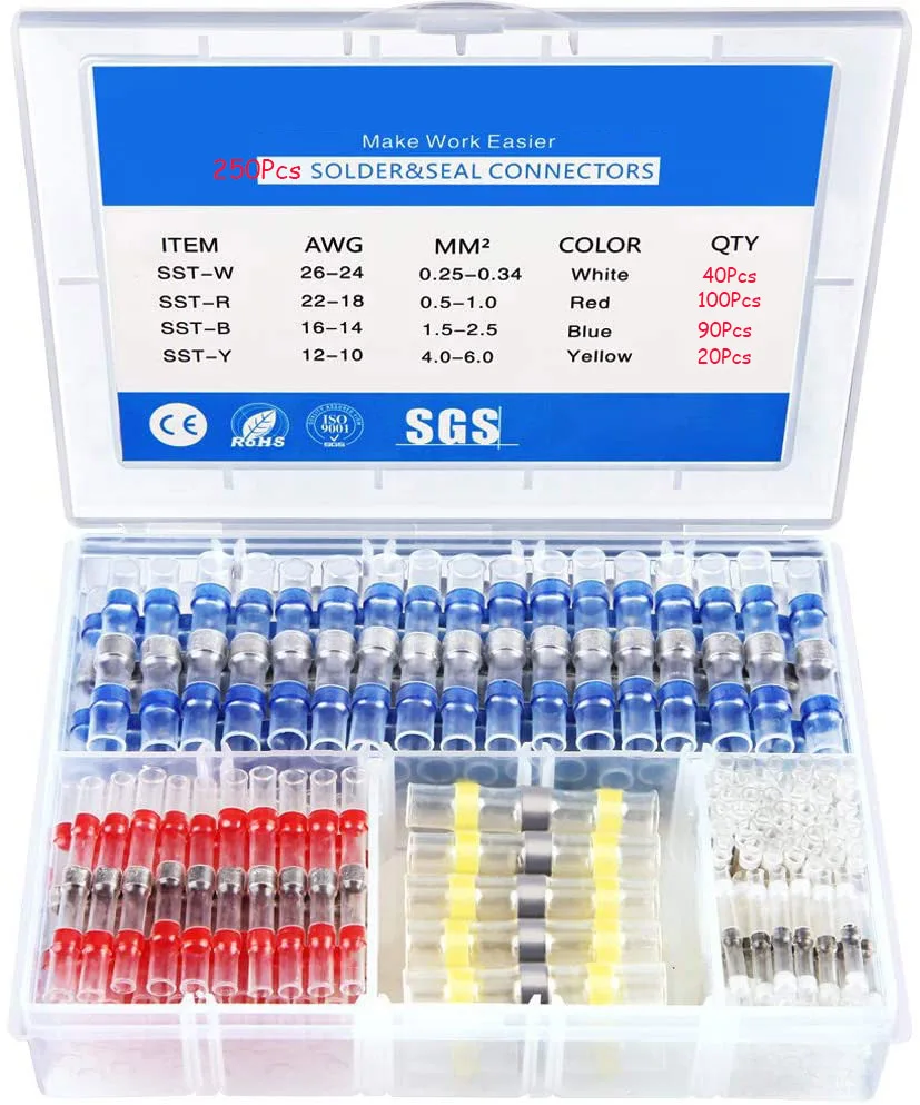 250Pcs/100/50Pcs Mixed Heat Shrink Connect Terminals Waterproof Solder Sleeve Tube Electrical Wire Insulated Butt Connectors Kit |
