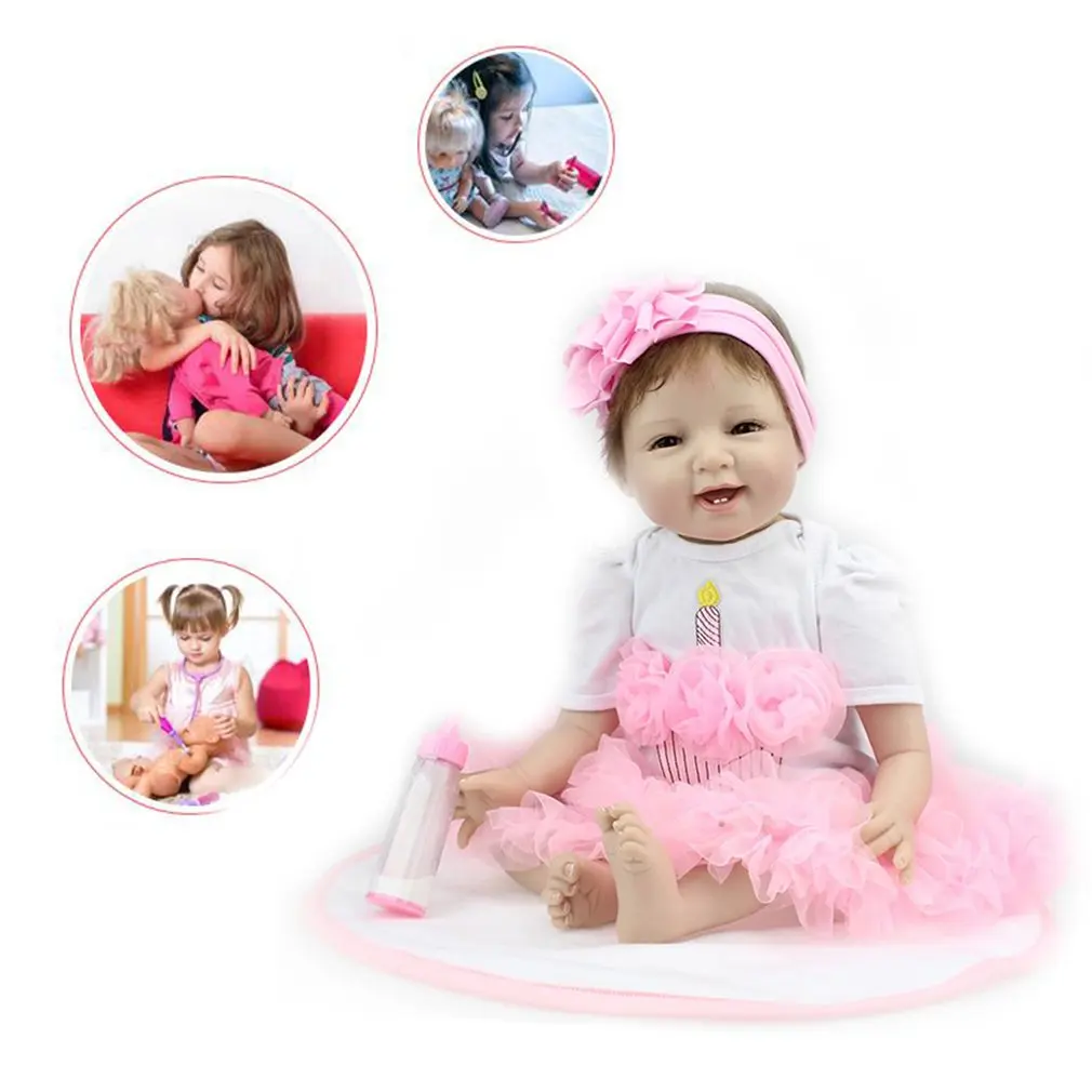 NPK 55CM Smile Face Bebe Reborn Doll Lifelike Soft Silicone Reborn Baby Dolls Toys For Girls Birthday Gift Fashion Baby Dolls