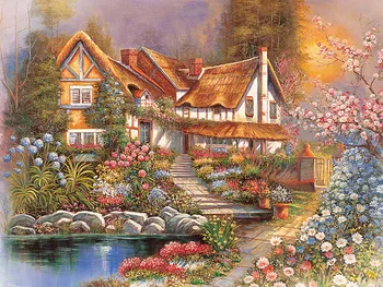 

5D DIY Diamond Painting Cross Stitch Diamond Embroidery Scenic Flower House Full Drill Rhinestone Mosaic Wall Decoration Gift