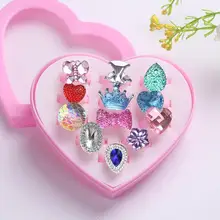 Anillos de dibujos animados de resina para niños y niñas, juego de anillos para dedo, caja de exhibición de joyería, juguete para regalo, 12 piezas, F6R3