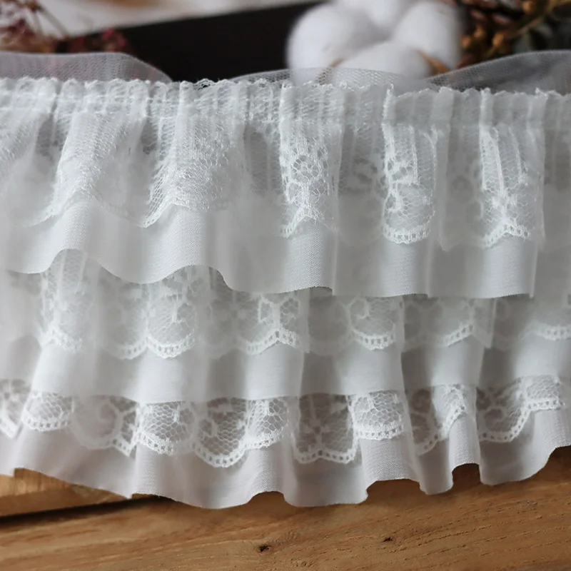 12CM Wide Three Layers 3D Pleated Mesh Chiffon Fabric Embroidered Ruffle Trim DIY Dress Apparel Collar Sewing Decor