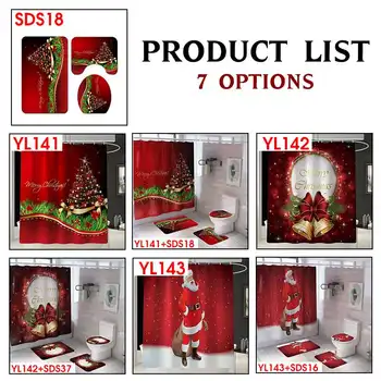 

New Santa Claus Christmas Tree Pattern Bathroom Set Shower Curtain Merry Christmas Waterproof Non Slip Toilet Cover Bath Mat Rug