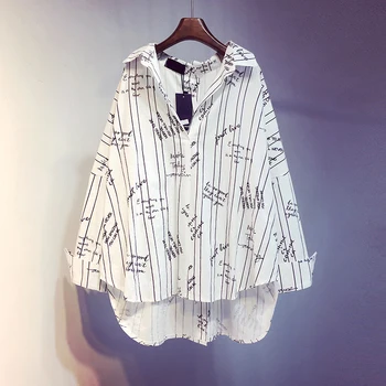 

[EWQ] 2020 Spring Summer New Arrivals Turn Down Collar Full Sleeve Striped Pattern Women Fashion Casual Irregular Shirt AY15001