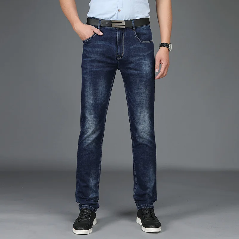 

Four Seasons Men's Casual Pants Stretch Denim Trousers Men-Style Business Thin Casual Pants Slim Fit Straight-Cut MEN'S Trousers