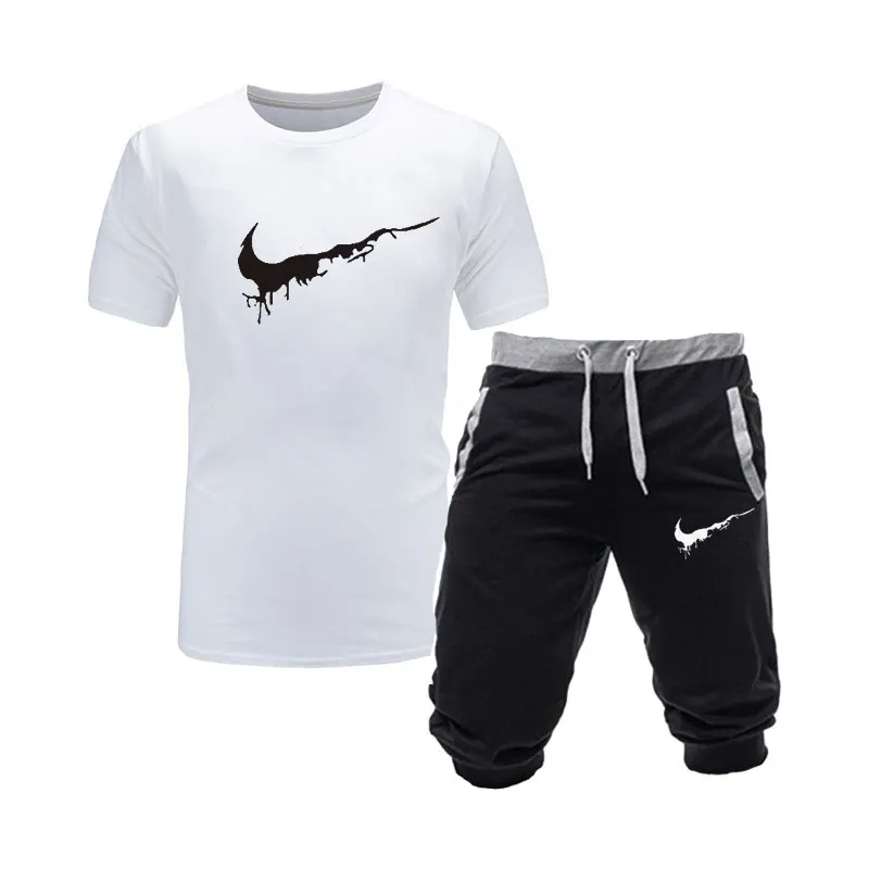 

Hot New Men Fashion Two Pieces Sets T Shirts+Shorts Suit Men Summer Tops Tees Fashion Tshirt High Quality 2019 men clothing