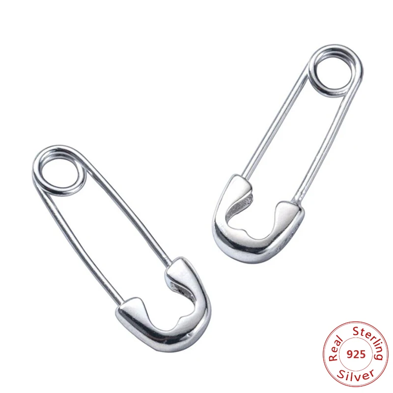 

European Punk Hip Hop Safety Pin Stud Earrings Genuine 925 Sterling Silver Earring for Women and Men Party Jewelry Gift