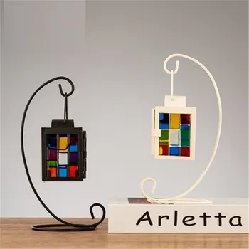 

Nordic Creative Geometry Iron Art Suspension Type Hurricane Lamp Candleholder Dining Table Candlelight Dinner Ornament X4995