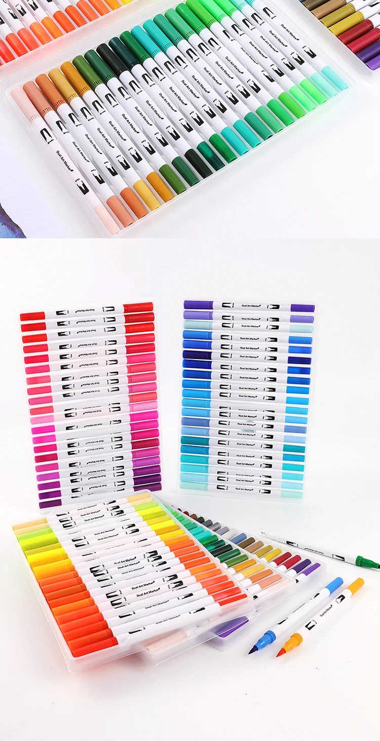 100 colurs Colorful Pens Dual Tip Brush Marker Pen Water Color Fine Liner Art Markers For Coloring Drawing Painting Calligraphy