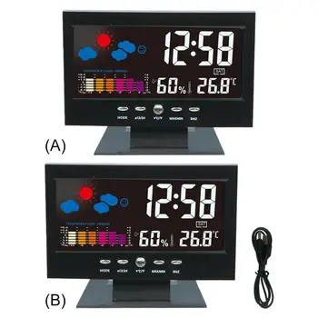 

Voice Control Thermometer Hygrometer Calendar Weather Station Desk Alarm Clock Indoor Digital Temperature Humidity Gadget