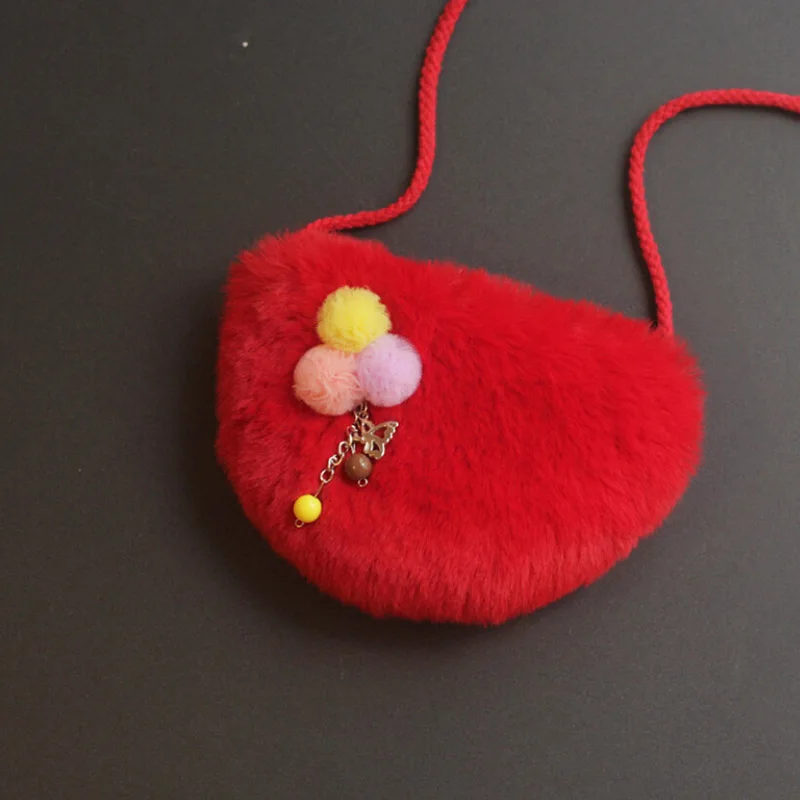 Red Стильный кошелек из искусственного меха для девочек, Детский кошелек, маленький кошелек для мелочи, Детская сумка, держатель для денег, Детская сумочка - Цвет: Red