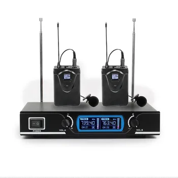 

Wireless Lavalier Lapel Microphone System 2 Cordless Headset Mic Set With Receiver Bodypack Transmitter Dual Channels VHF V-32