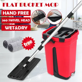 

Flat Mop And Bucket Hand Sliding Type 360 Degree Head Self Cleaning Great for Wet And Dry Cleaning Automatic Spin Self Lazy Mop