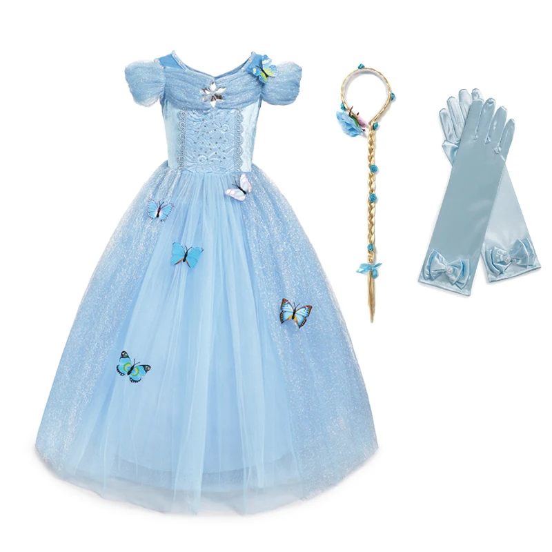 Niña Niños Princesa Cenicienta Disfraz Vestido Niños Azul Gratis Tiara