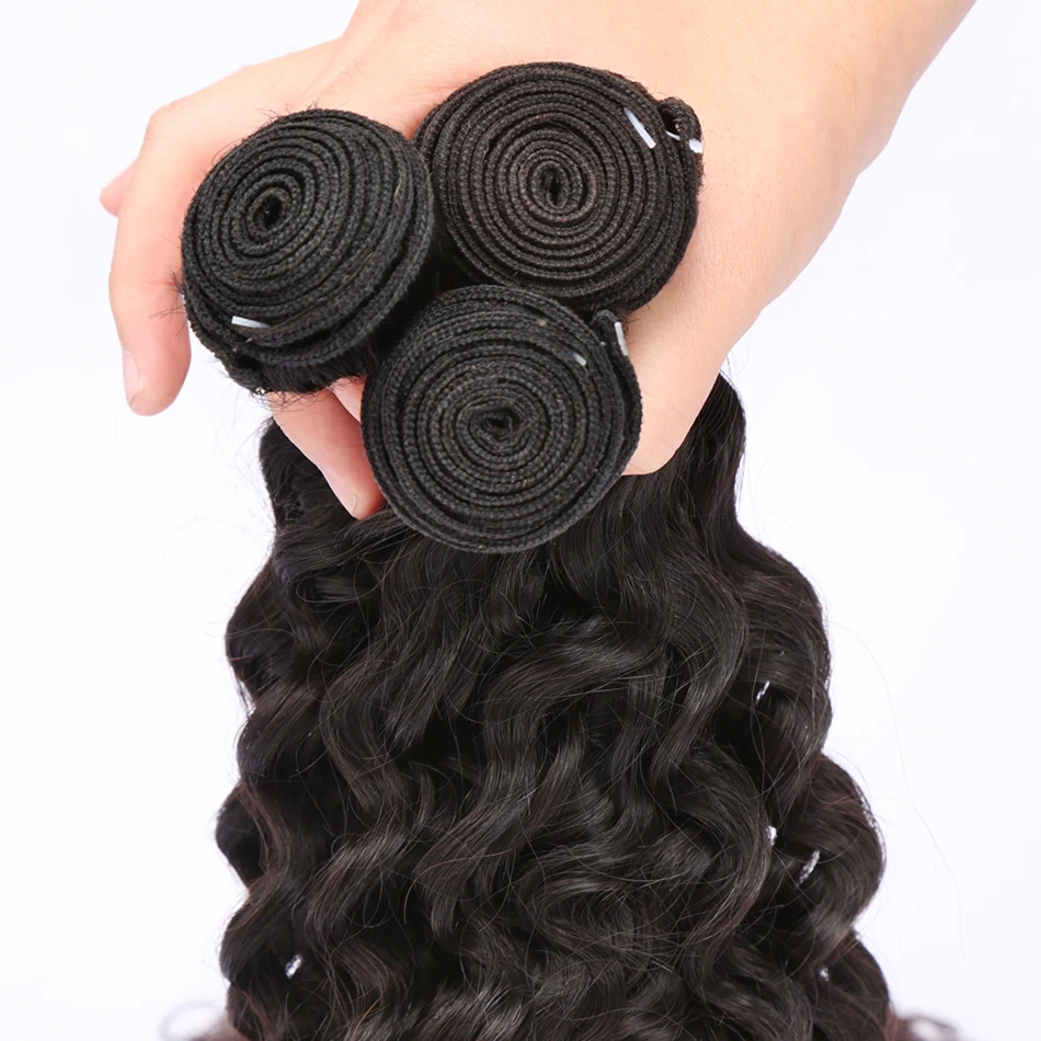 Pacotes com Fechamento Onda de Água Mishell Polegadas Onda Profunda Brasileiro Encaracolado 100% Cabelo Humano 3 4 Pacotes Tecer Rendas Frontal 28 30 40 7 feixes com fechamento brasileiro encaracolado 100% cabelo