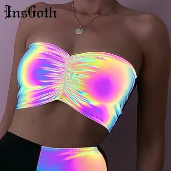 

InsGoth Colorful Reflective Tank Top Casmis Women Sexy Strapless Bodycon Crop Top Streetwear Hip Hop Female Camiseta Tirantes