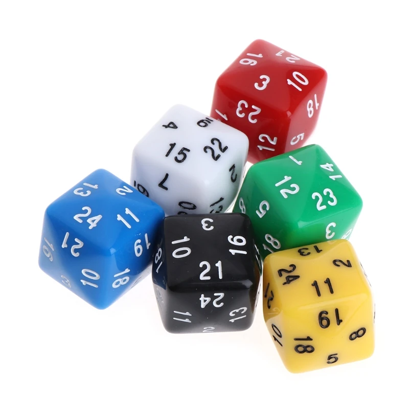 6pcs 24 Sided Resin Number Dice Family Party Bar Board Game DND Accessories