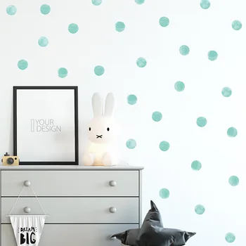 

Watercolor Blue Green Polka Dots Wall Stickers Circles Hand Drawn DIY Wall Decals For Kids Room Baby Nursery Home Decoration