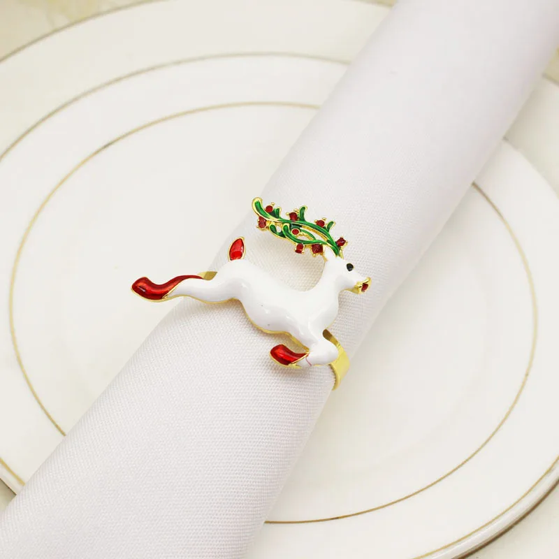 

10pcs/lot New Hotel Napkin Ring Christmas White Deer Napkin Button Metal Napkin Ring Cloth Ring Day Party Desktop Decoration
