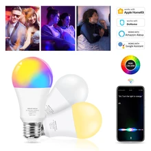 15w rgb cw apple homekit wifi lâmpada led inteligente e27 siri controle de voz regulável compatível amazon alexa/google/app