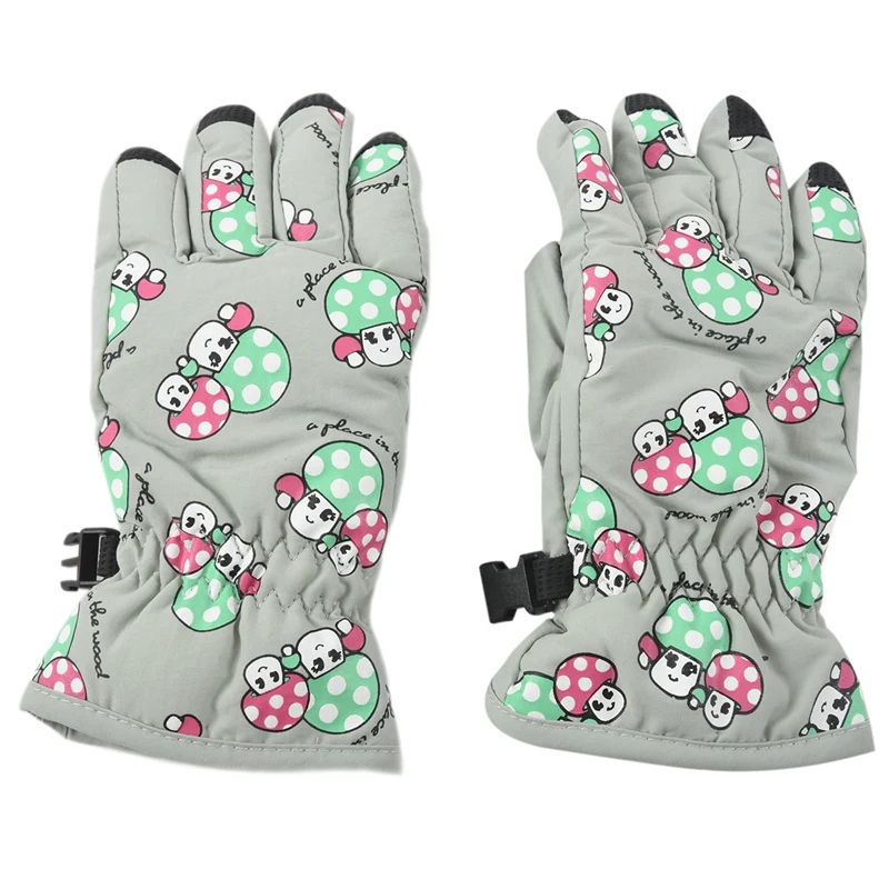 1Pair ski skate gloves cute mushroom children Non-slip waterproof full finger winter cycling wear for 2-4 year old kids 18x7.5CM - Цвет: Grey