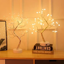 nowe Gwiazdka Małe lampy stołowe kolorowe światła LED Lampa miedziowa Lampa drzewna dotyk przełącznik Perła niemowlęcy dekorować Nocne światło