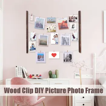 

Home Wall Photograph Art Display Frame Set DIY Wood Clip Handing Picture Photo Frame Poster Collage Home Decoration 72x66cm