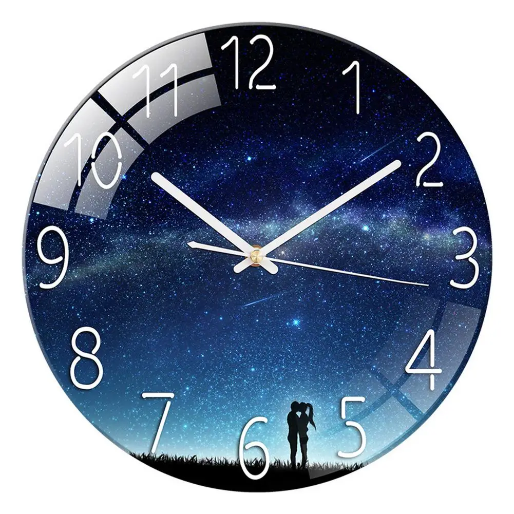 Universe Galaxy Teal Aqua Stars Constellation Round Wall Clock Lightweight Durable Decorative Wall Clocks for Kitchen Bedroom Office Living Room