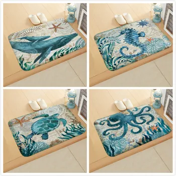 

Ocean Waterproof Anti-Slip Floor Door Flannel Mat Floor Carpet for Bathroom Living Room Turtle Coral Rug Doormat Home Decor