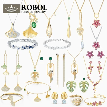 

Original swa tropical leaves tropical parrot series necklace earrings ring fashion luxury suitable for ladies jewelry gifts