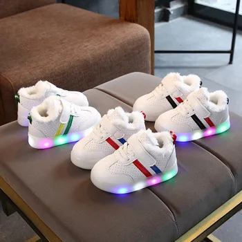 

Autumn Winter Kids Shoes Baby Boys Girls Children's Casual Warm Sneakers with light led Soft Running Sports Shoes Size 21-30