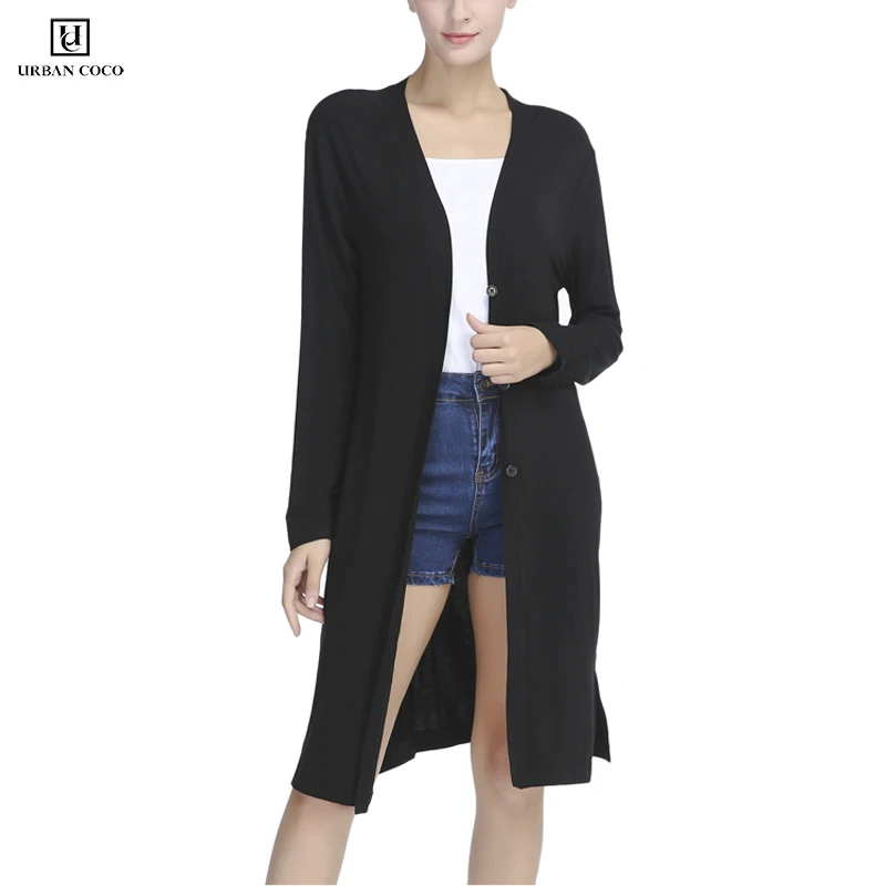 

Urban CoCo Women's Casual Split Button Open Front Long Cardigan with Pockets Full Sleeve Casual Style Female