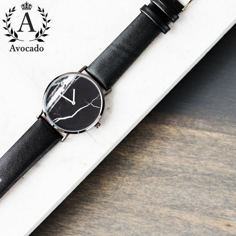 

2020 new marble pattern quartz watch black leather women's clock watch fashion sports style