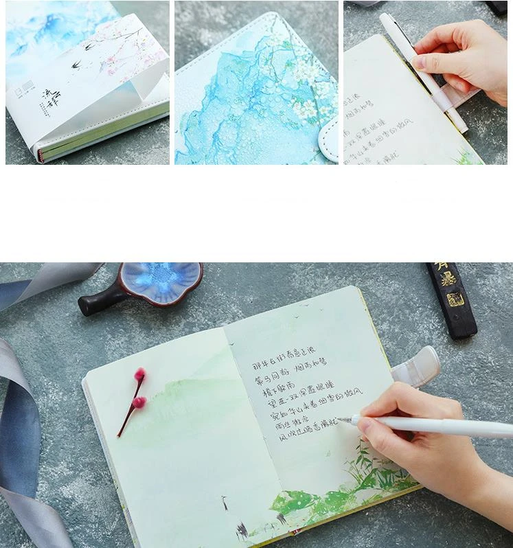 Chinese Ink Painting Creative Cute Paper Notebook Pu Leather Bullet Journal NotebookTravel Journal Planner School Diary Notepad