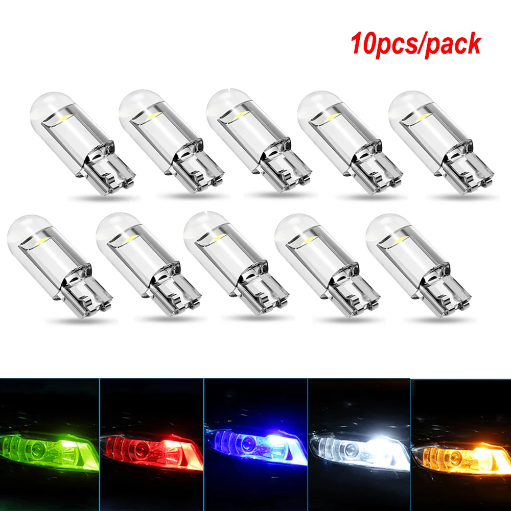 10Pcs/pack 12V W5W 194 T10 Glass Housing Cob Led Car Bulb 6000K 7 Colors Wedge License Plate Lamp Dome Indicator Reading Light | Автомобили