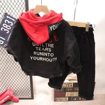 

Children's Denim Jackets Fashion Autumn Winter New Baby Boys Hooded Jacket Kids Letter Print Coat Toddler Outwear Clothes Coats