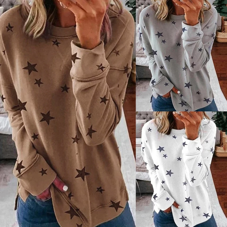 

Hipster Hoodie Star Print Fall Fashion Casual Sweatshirt Open Side Poleron Mujer 2020 Harajuku Xxl Loose Women Round Neck Hoodie