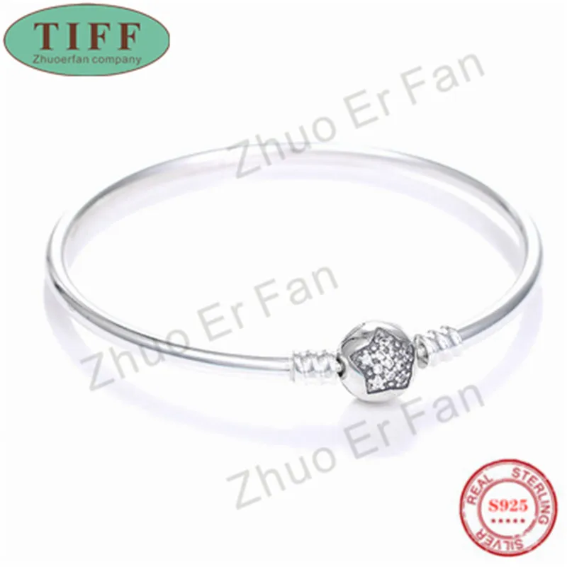 TIF pan 925 пробы Серебряный браслет для женщин круглая звезда классический логотип Роскошные Модные женские ювелирные изделия подарок - Окраска металла: Светло-желтый, золотистый цвет