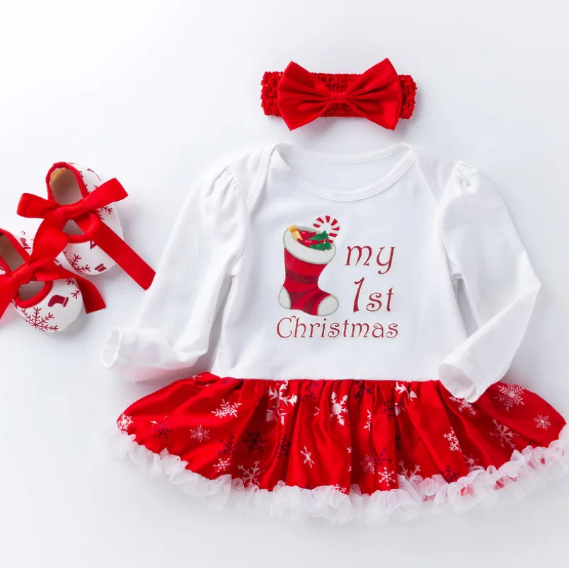 3 piece set Рождественские комплекты одежды для маленьких девочек; комбинезон с юбкой-пачкой для принцессы; комбинезон для малышей; комплект из обуви; Bebe; костюмы; Vestido; подарки для детей - Цвет: 3 piece set