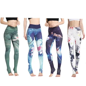 

Fashion Women Ink Printed Sports Yoga Pants Floral Leggings Running Fitness Trousers