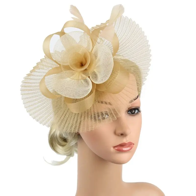 Women Fascinator Hat Flower Feathers Fancy Ribbons Net Mesh Tea Party Banquet U50C - Цвет: 5