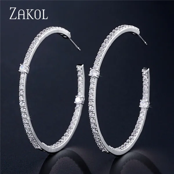 White Color 5 Модные женские серьги-обруч с камнем из кубического циркония ZAKOL AAA, модные свадебные аксессуары FSEP2295 - Окраска металла: White Color 5