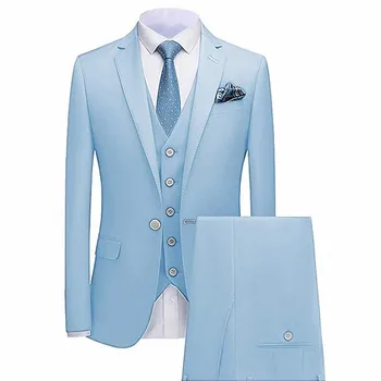 

[XZ32] 2020 New Fashion Solid Color Men's Banquet Dress Suits 3 Pieces Blazer Jacket Vest Pants Set Formal Business Tuxedo Suits