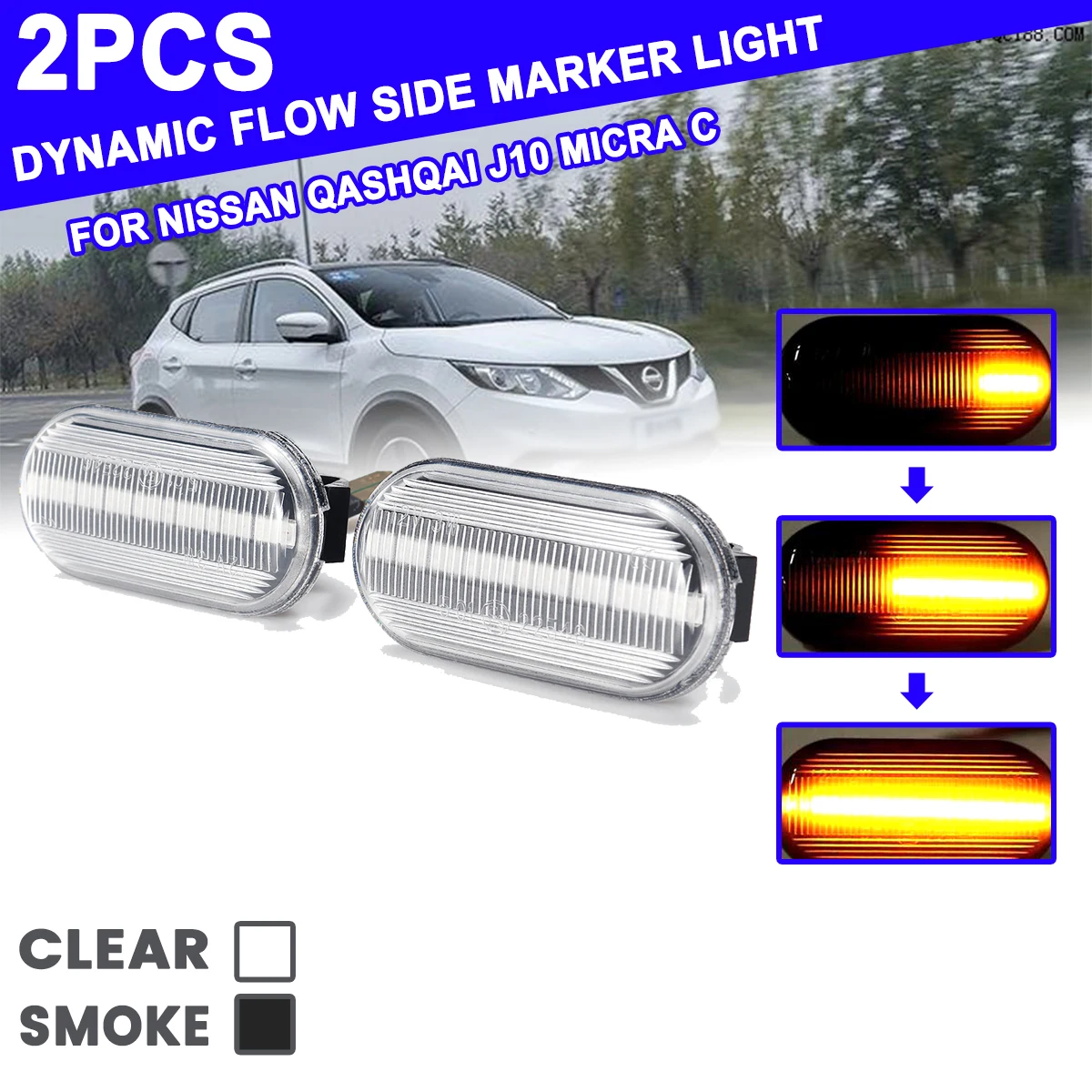 2x динамические светодиодные, боковые, габаритные фонари для Nissan Qashqai J10 Micra C 12 В, плавный поворотный сигнальный светильник, боковой ретранслятор, лампа, панель